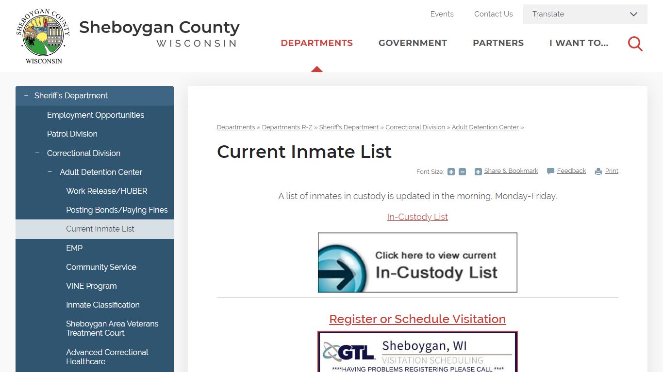 Current Inmate List - Sheboygan County, Wisconsin
